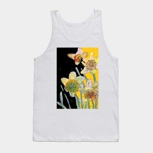 Abstract Yellow Daffodil Watercolor Pattern on Yellow and Black Tank Top